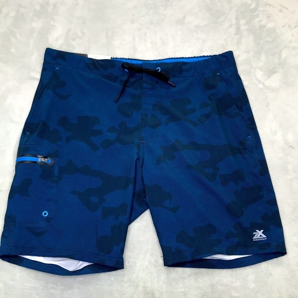 ZeroxposurMen's Comfort Waistband Blue Camo Swim Trunks Size L New